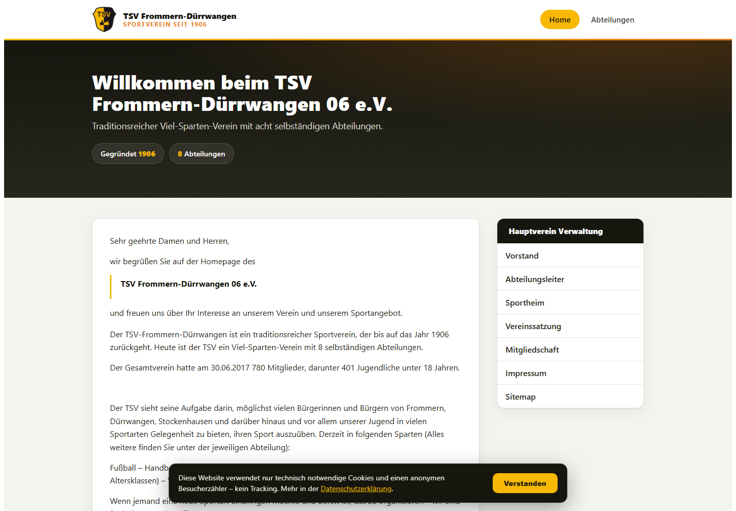 Startseite der neu gestalteten Website des TSV Frommern-Dürrwangen